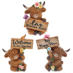 Floral Highland Cow With Sign