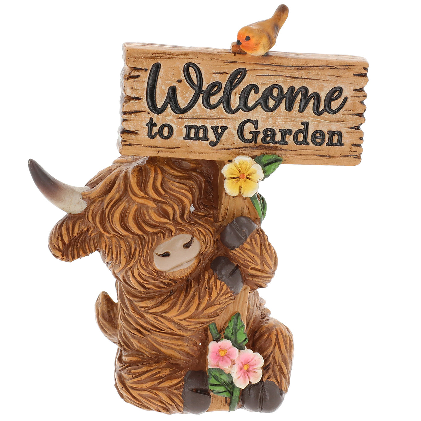 Floral Highland Cow With Sign