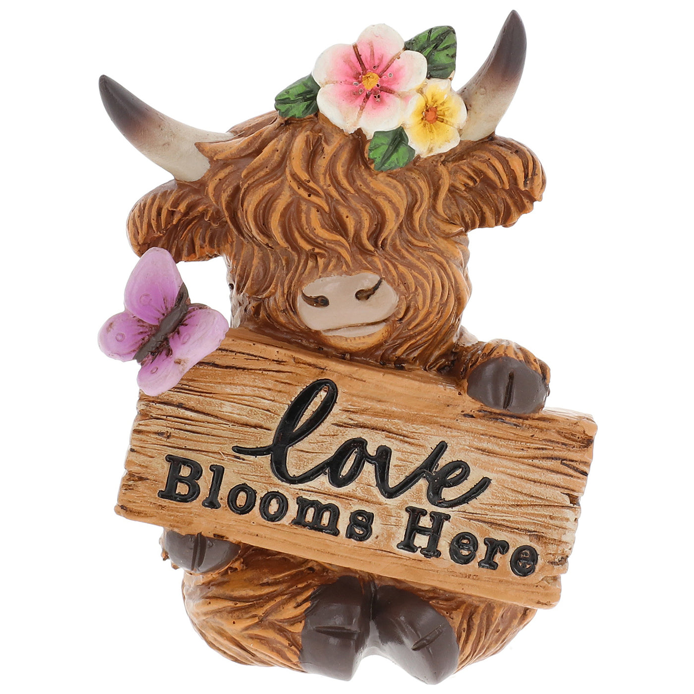 Floral Highland Cow With Sign