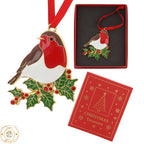 Christmas Treasures Robin On Holly Metal & Enamel Tree Decoration & Keepsake