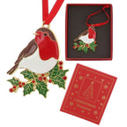 Christmas Treasures Robin On Holly Metal & Enamel Tree Decoration & Keepsake