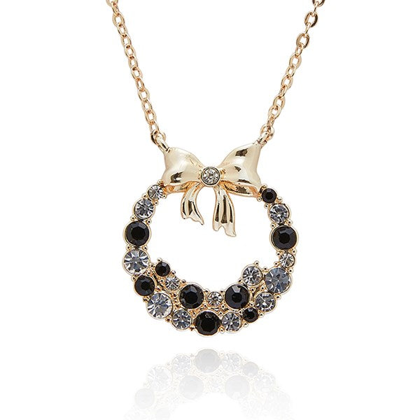 Monochrome Circle Bow Gold Plated Necklace