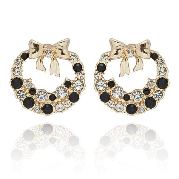Monochrome Circle Bow Gold Plated Earrings