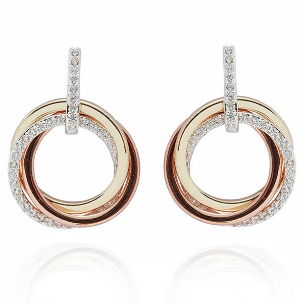 Twisted Bliss Three Tone Circles Earrings