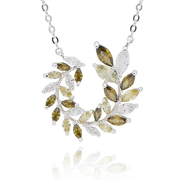 Back To Nature Circle Leaves Silver Plated Necklace - Green/Olive