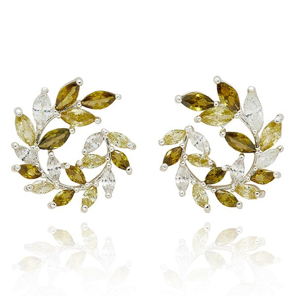 Back To Nature Circle Leaves Silver Plated Earrings - Green/Olive