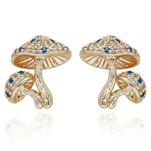 Back To Nature Sparkle Mushrooms Gold Plated Earrings