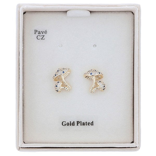 Back To Nature Sparkle Mushrooms Gold Plated Earrings