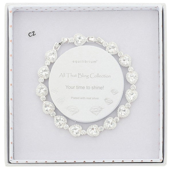 All That Bling Sparkle Hearts Silver Plated Bracelet