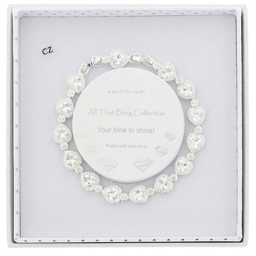 All That Bling Sparkle Hearts Silver Plated Bracelet