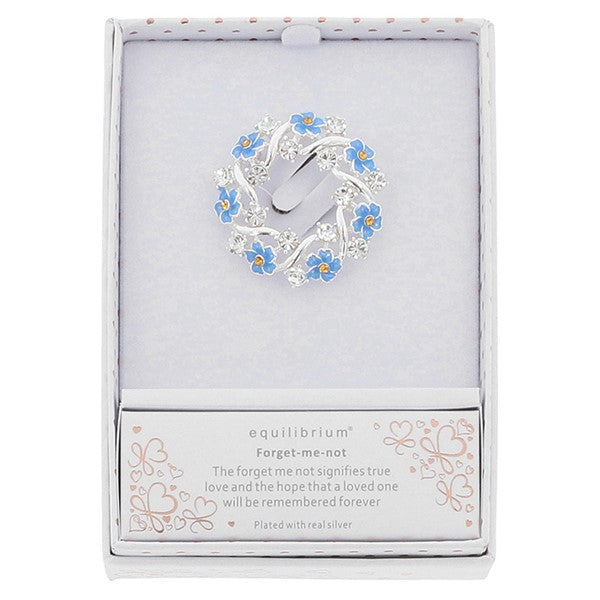 Forget Me Not Silver Plated Circle Brooch