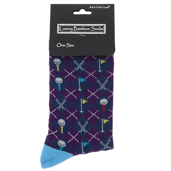 Men's Bamboo Socks - Plaid Golf Purple