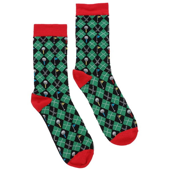 Men's Bamboo Socks Gift Box - Plaid Golf Purple & Green