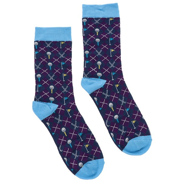 Men's Bamboo Socks Gift Box - Plaid Golf Purple & Green