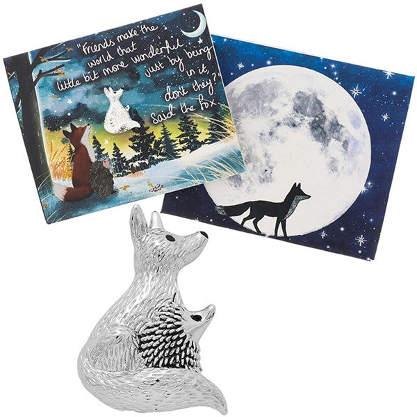 Fox Under The Moon Magnetic Brooch + Gift Envelope - Friends Make The World