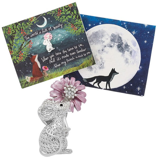 Fox Under The Moon Magnetic Brooch + Gift Envelope - My Friend