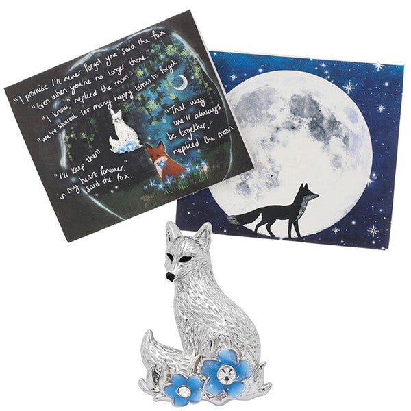 Fox Under The Moon Magnetic Brooch + Gift Envelope - Forget-me-not Remembrance
