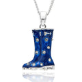 Secret Garden Spot Navy Blue Wellies Silver Plated Necklace