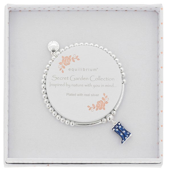 Secret Garden Spot Navy Blue Wellies Silver Plated Bracelet