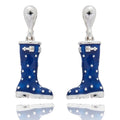 Secret Garden Spot Navy Blue Wellies Silver Plated Earrings