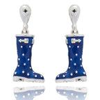 Secret Garden Spot Navy Blue Wellies Silver Plated Earrings