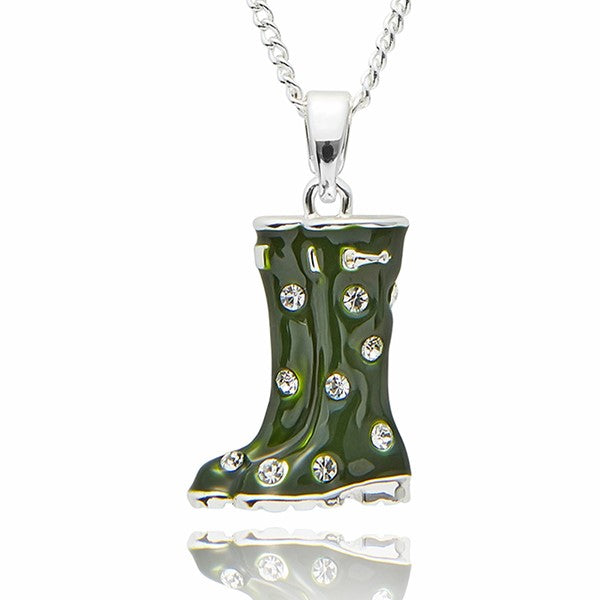 Secret Garden Spot Green Wellies Silver Plated Necklace