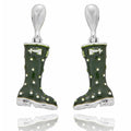 Secret Garden Spot Green Wellies Silver Plated Earrings