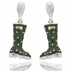 Secret Garden Spot Green Wellies Silver Plated Earrings