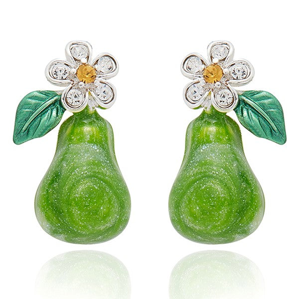 Juicy Gems Sparkle Pear Silver Plated Earrings