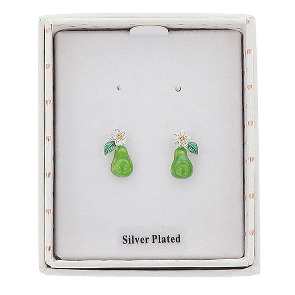 Juicy Gems Sparkle Pear Silver Plated Earrings