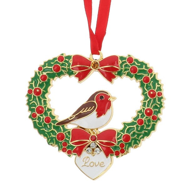 Christmas Treasures Robin Heart Metal & Enamel Tree Decoration & Keepsake
