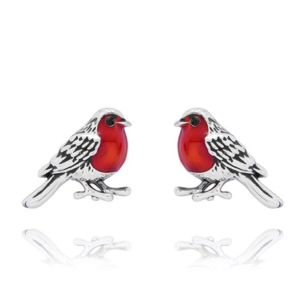 Antiqued Robin Silver Plated Earrings