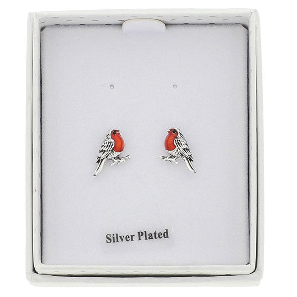 Antiqued Robin Silver Plated Earrings