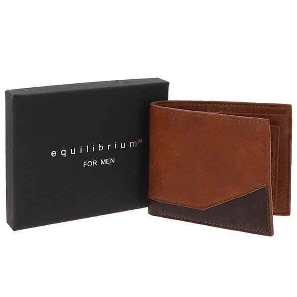 EQ For Men Two Tone Modern RFID Wallet Tan & Dark Brown