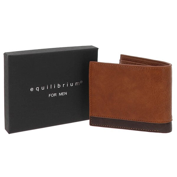 EQ For Men Two Tone Modern RFID Wallet Tan & Dark Brown