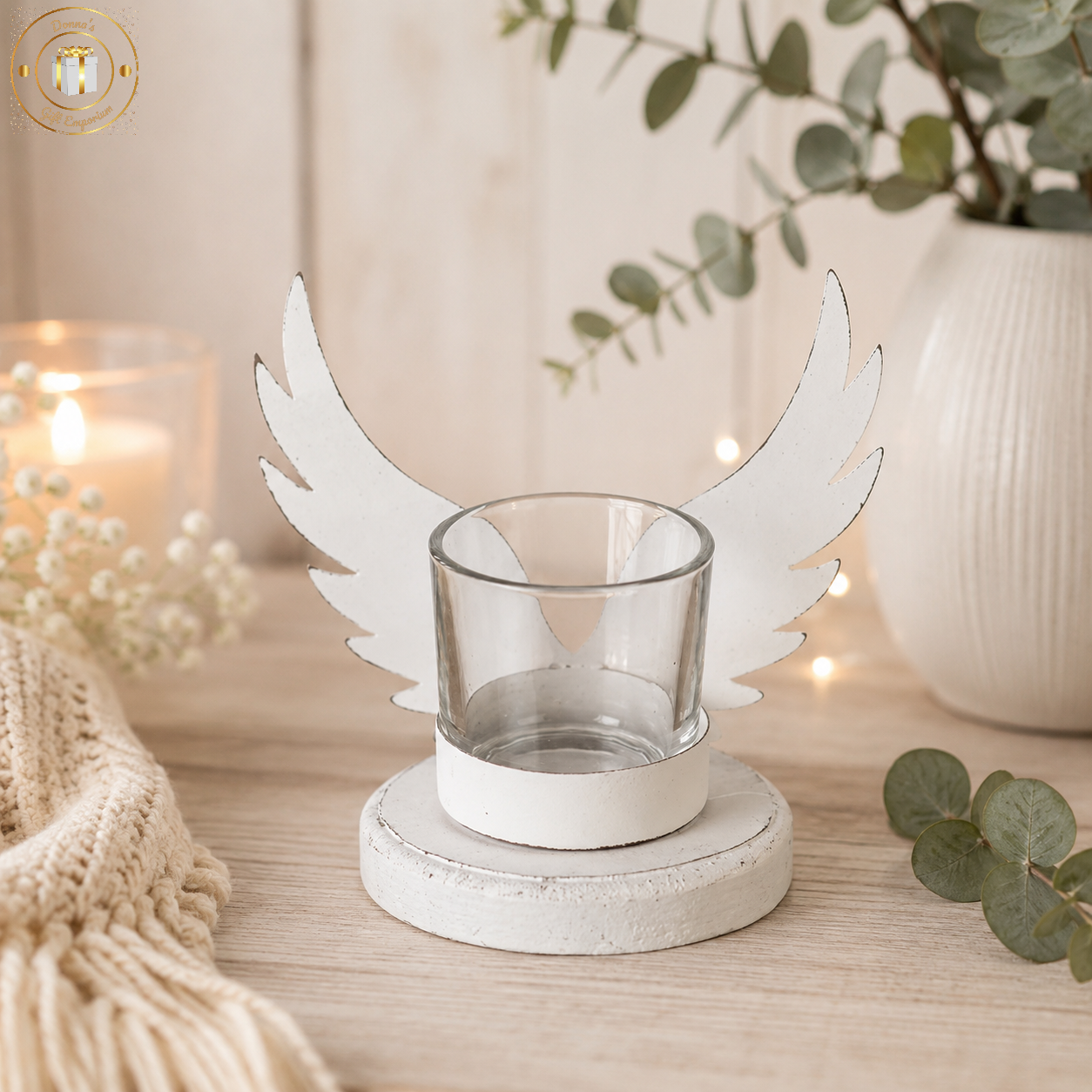 White Angel Wings Tealight Holder