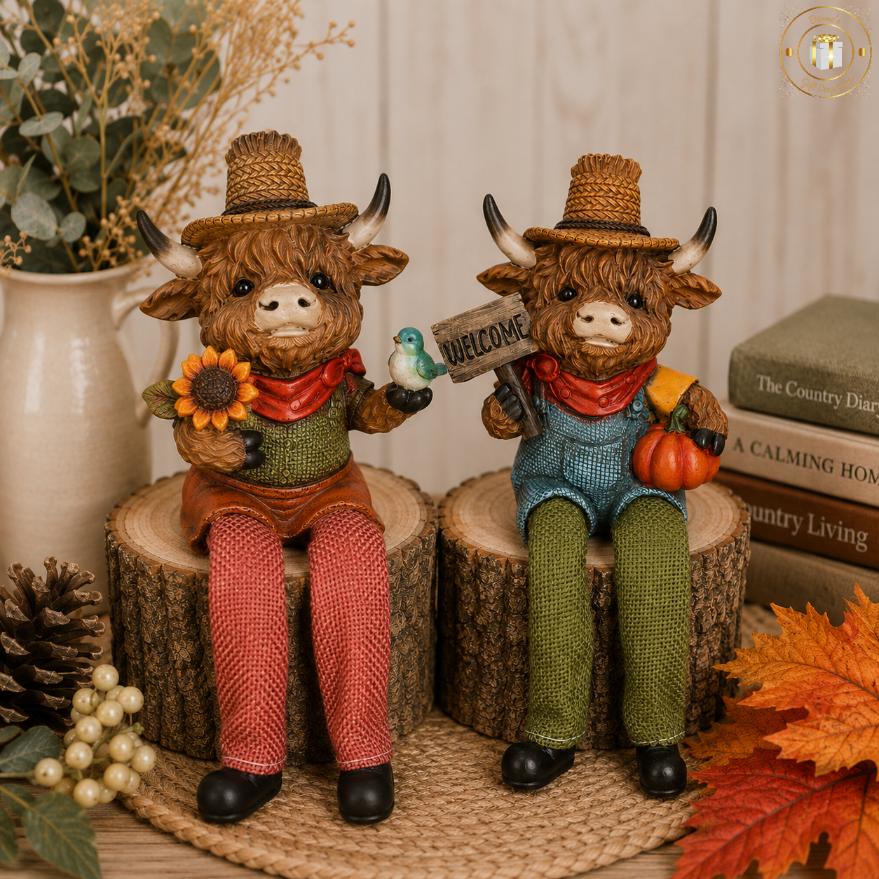 Autumn Highland Cow Shelf Sitter – 2 Designs