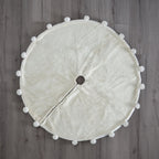 Fur Pom Pom Tree Skirt, Cream, 120 cm
