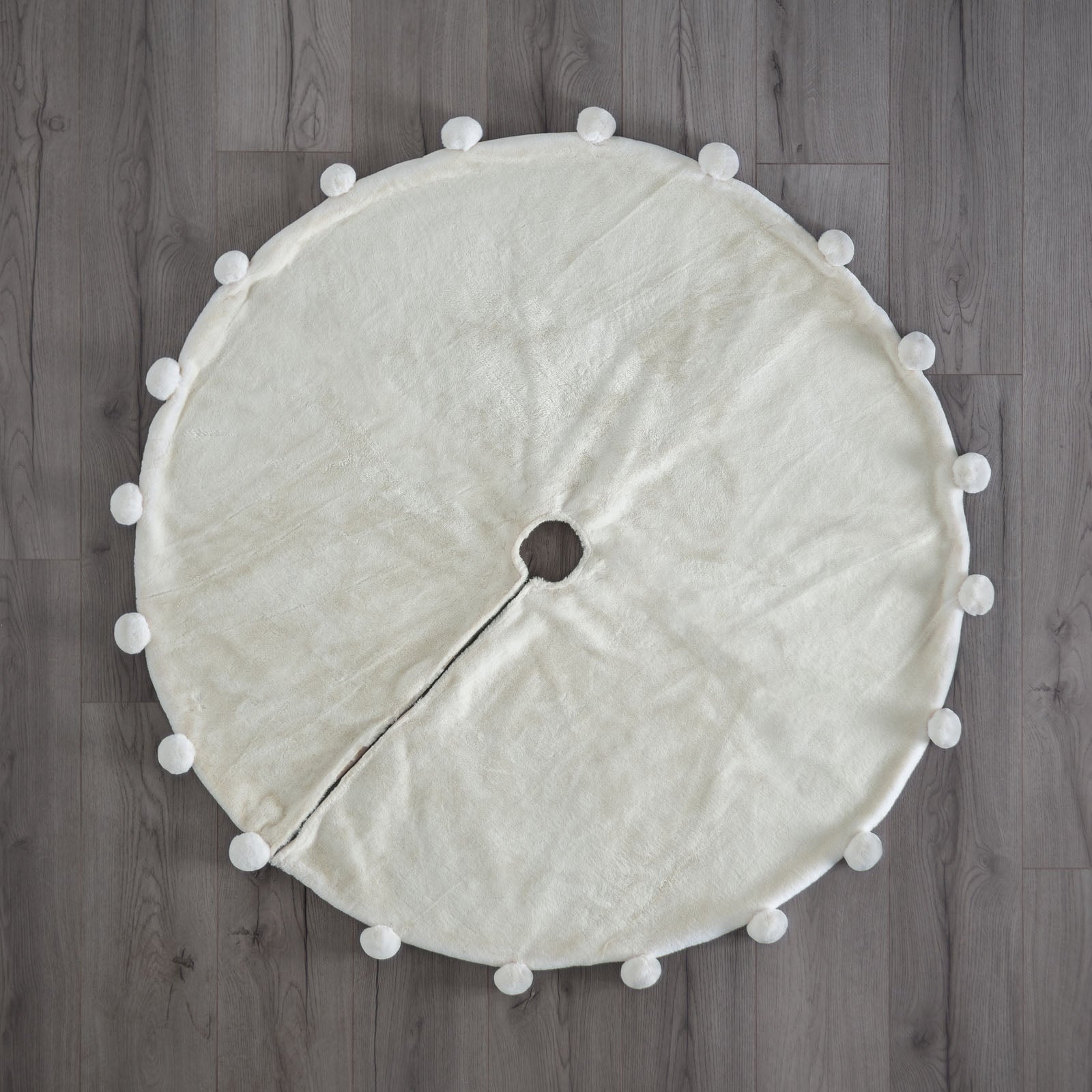 Fur Pom Pom Tree Skirt, Cream, 120 cm