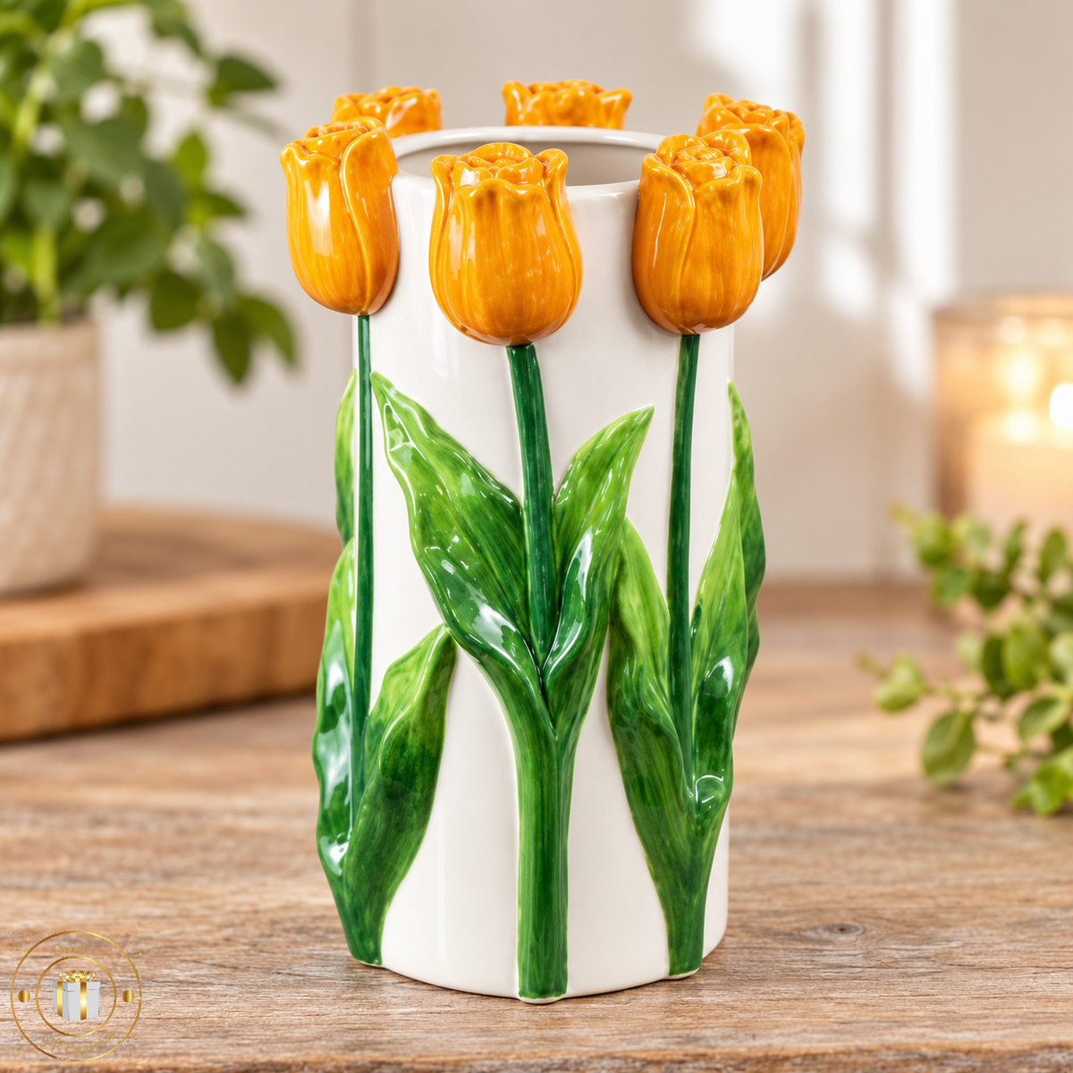 Yellow Tulip Ceramic Vase