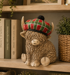 Highland Cow With Red & Green Tartan Hat