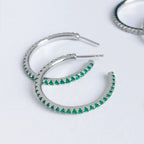 Cubic Zirconia Inset Hoop in Silver & Green