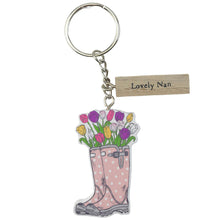 Load image into Gallery viewer, Welly &amp; Flowers Keyring - Mum, Nan, Grandma, Auntie, Sister, Friend
