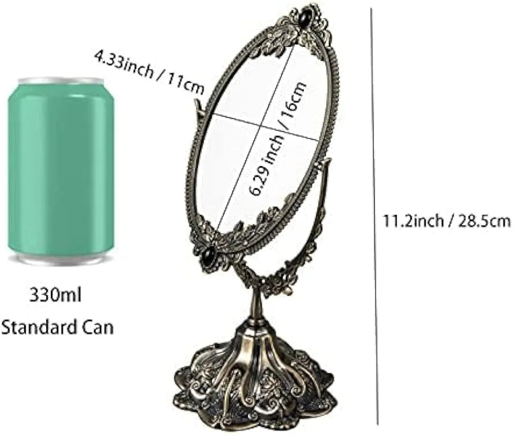 Vintage Tabletop Mirror Oval Double Side Rotating Retro Dressing Makeup Mirror Standing Vanity Mirror