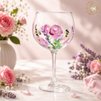 Hand Painted Rose & Bee Gin Glass
