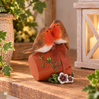 Robin Couple on Terracotta Plant Pot Ornament