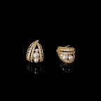Multi Row Half Hoop Earring with Gems & Pearls in Gold