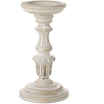 Distressed White Washed Wooden Candle Holder 22cm