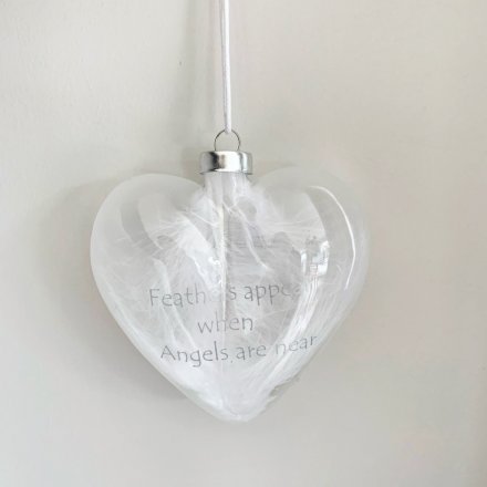 Feathers Appear Glass Heart Bauble