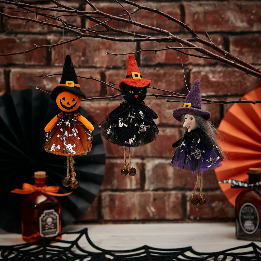 Hanging Pumpkin Cat & Witch PRE-ORDER